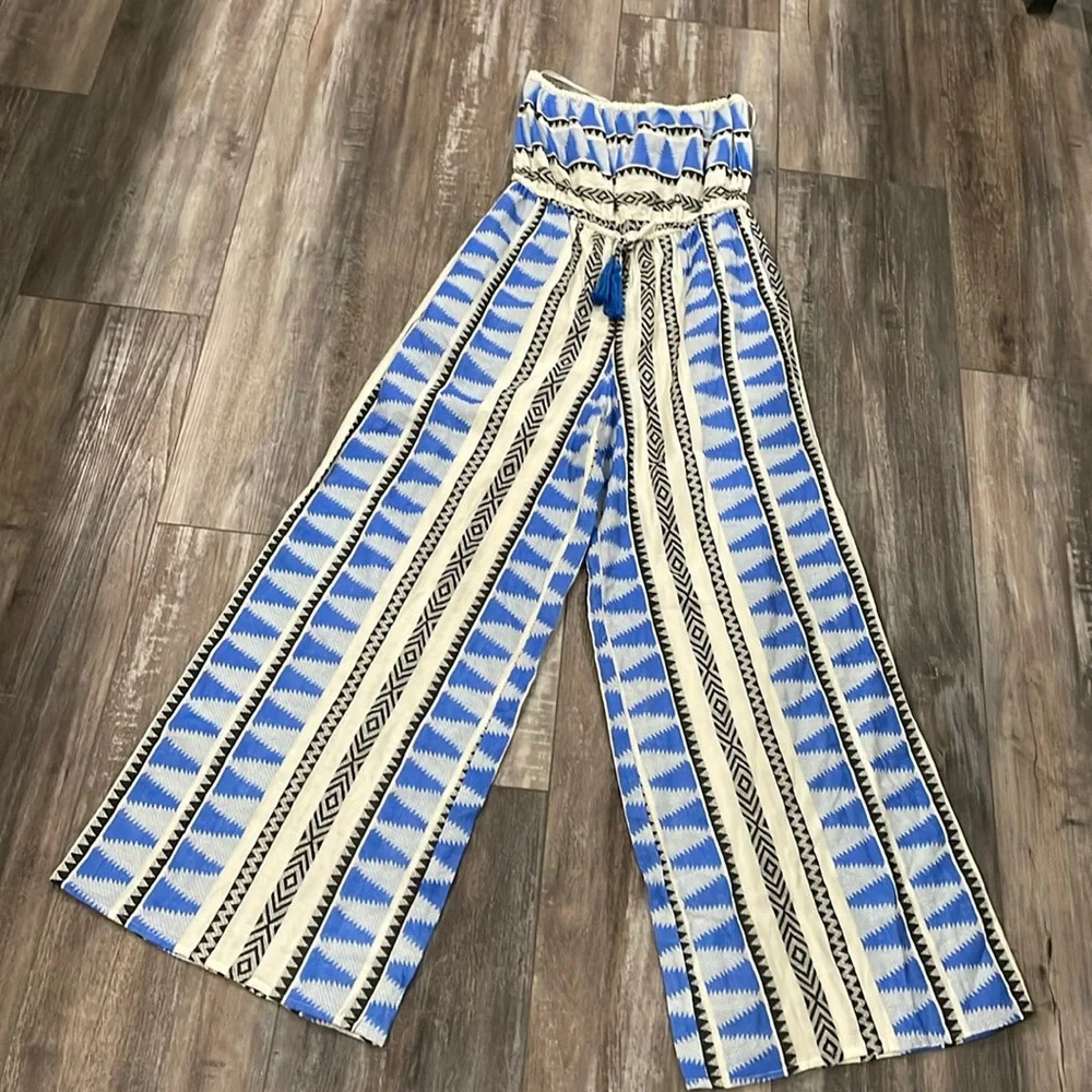 Elan Aztec periwinkle strapless jumpsuit size medium NEW
